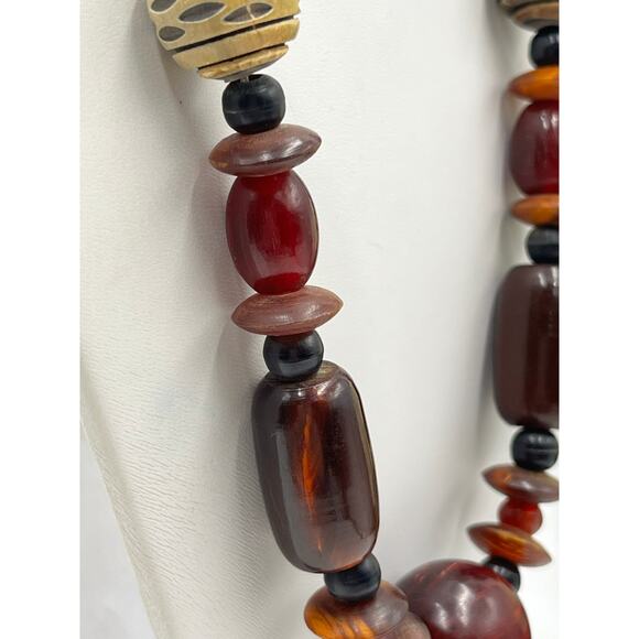 Vintage Bakelite Style Statement
Necklace Tribal Beaded 20"
Burgundy Gold Black - Picture 8 of 16